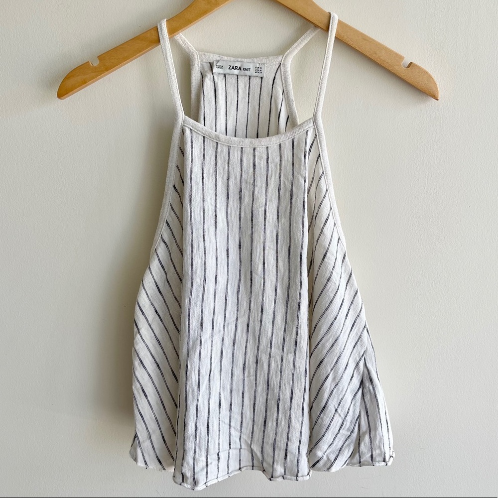 ZARA | Off-White Striped Loose Cropped Tank Top